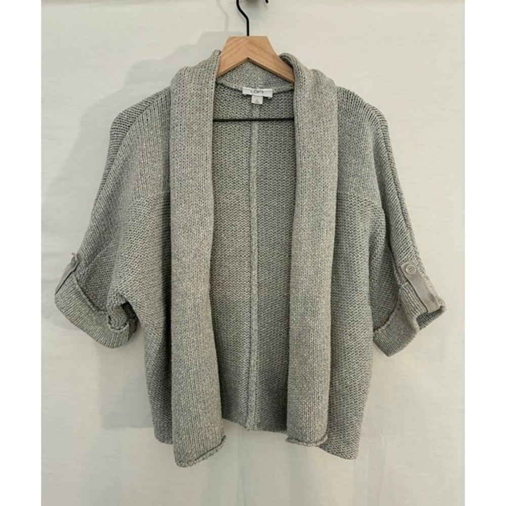 Ann Taylor Loft Elbow Sleeve Shawl Collar Sweater Cardigan Grey size medium